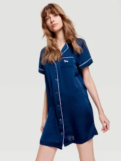 Navy Chic Satin Nightshirt