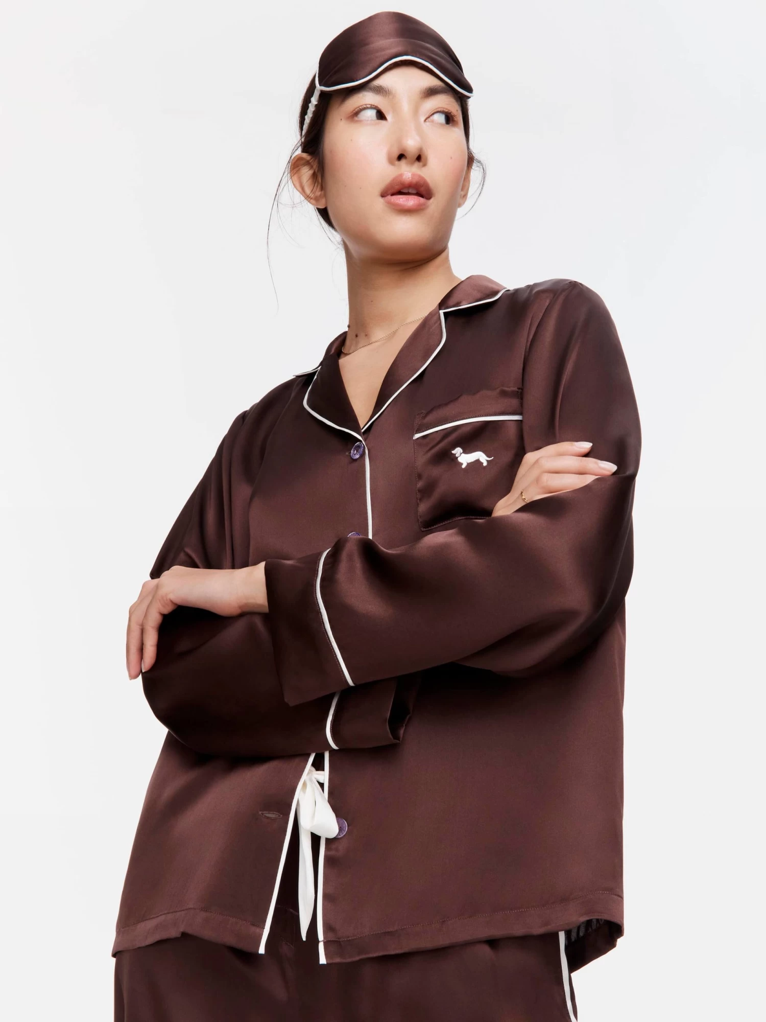 Chocolate Mulberry Silk Pj Set With Eye Mask 3 Chocolate Mulberry Silk Pj Set With Eye Mask - Image 3