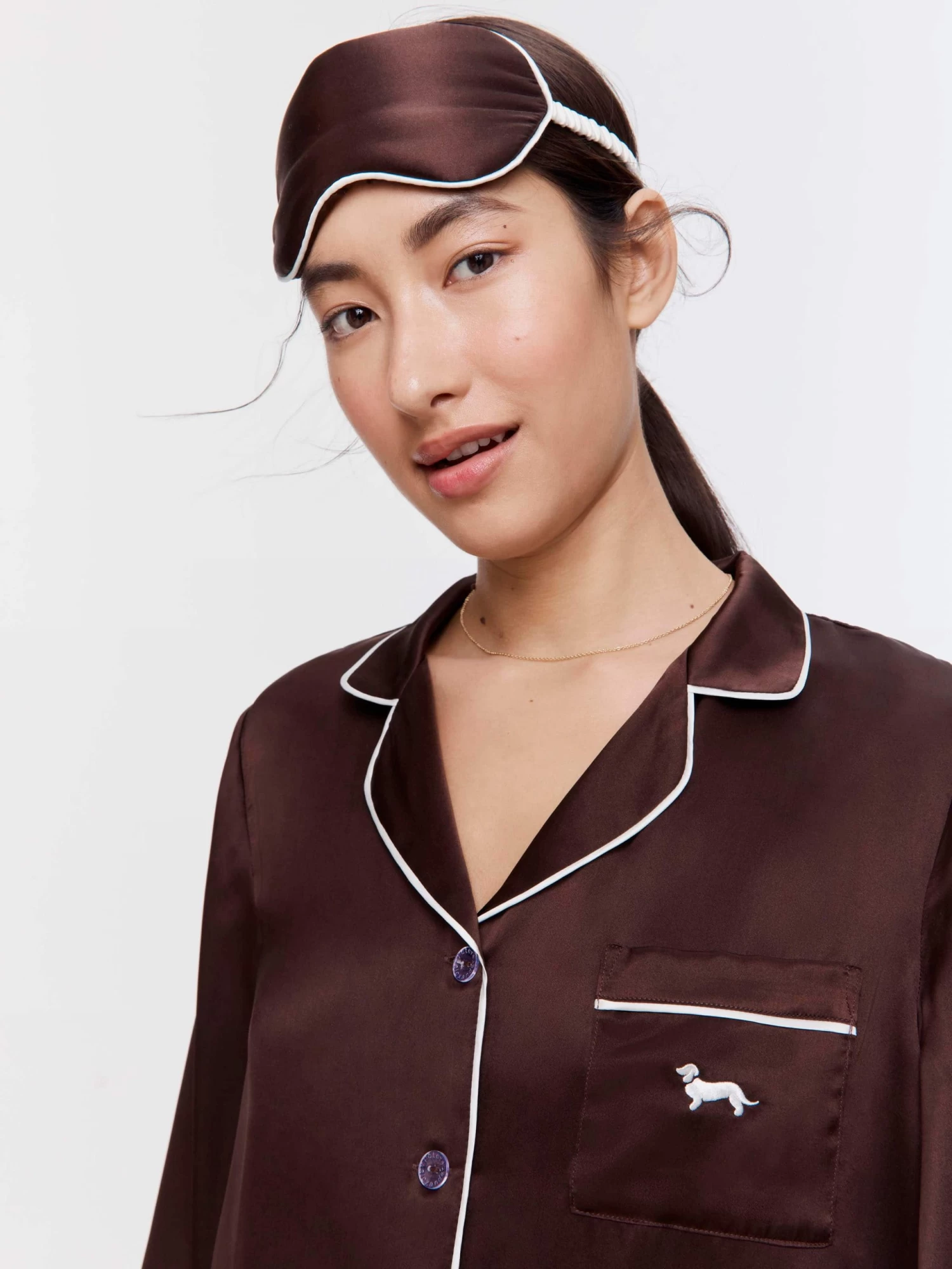 Chocolate Mulberry Silk Pj Set With Eye Mask 4 Chocolate Mulberry Silk Pj Set With Eye Mask - Image 4