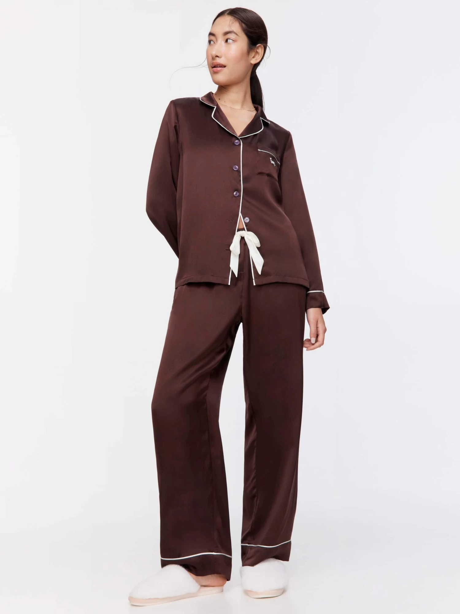 Chocolate Mulberry Silk Pj Set With Eye Mask 2 Chocolate Mulberry Silk Pj Set With Eye Mask - Image 2