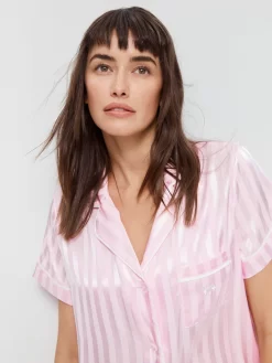 Pink Stripe Chic Satin Pj Set -Pajama Shop 811731 pink back t scaled