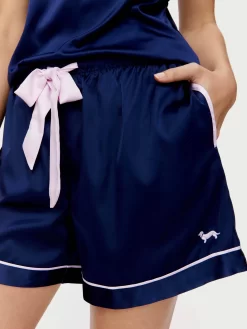 Navy Tux Luxe Satin Long Short -Pajama Shop 811917 navy back2 t scaled