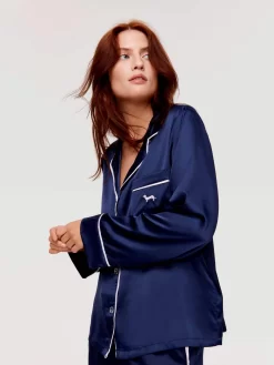 Tux Luxe Navy Satin Long Sleeve Shirt