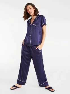 Tux Luxe Satin Short Sleeve Shirt -Pajama Shop 812162 navy back3 t scaled