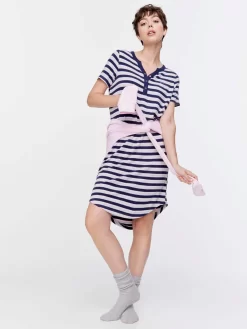 Stripe Short Sleeve Henley Nightie