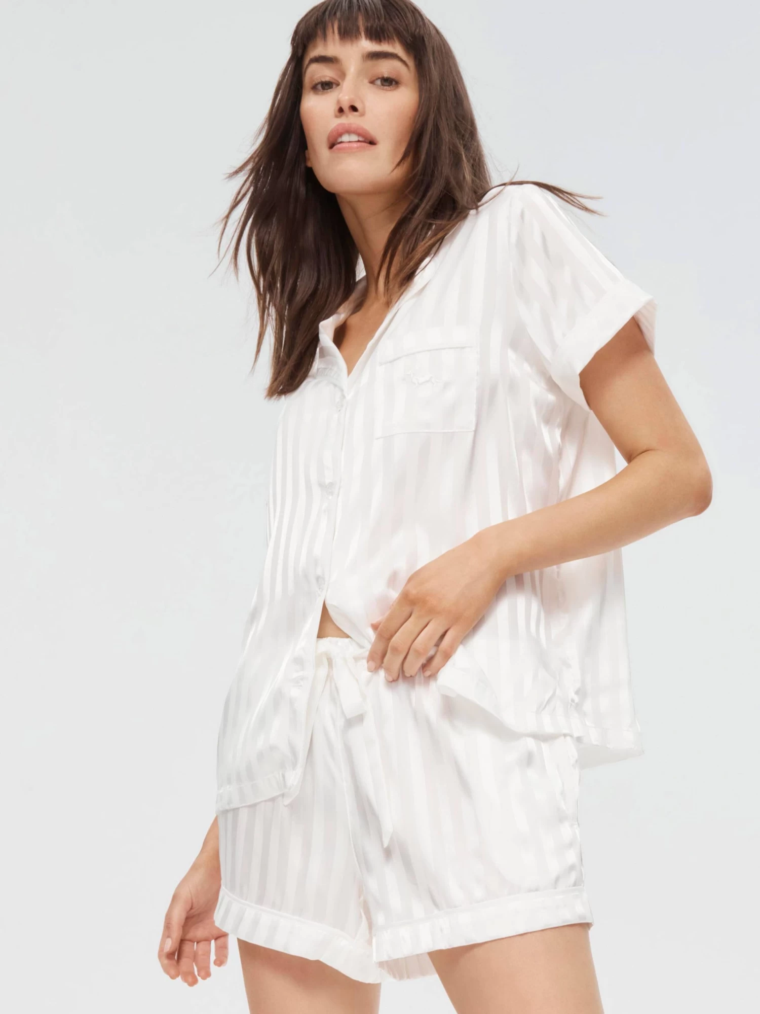 White Stripe Chic Satin Pj Set 4 White Stripe Chic Satin Pj Set - Image 4
