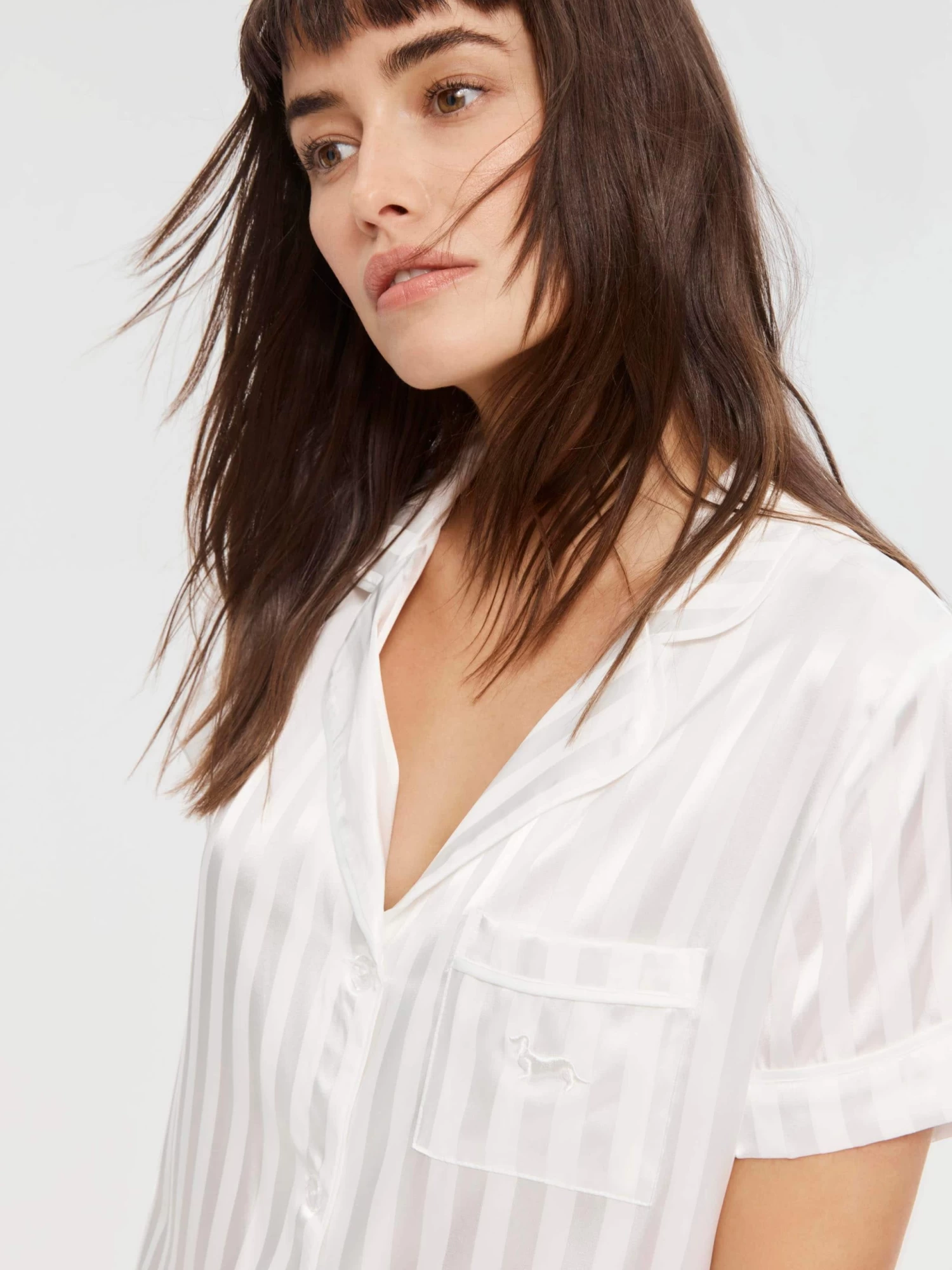 White Stripe Chic Satin Pj Set 2 White Stripe Chic Satin Pj Set - Image 2