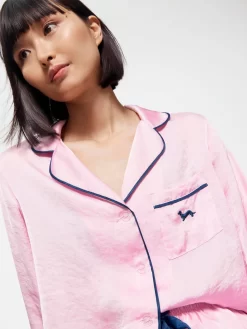 Long Pink Chic Satin Pj Set -Pajama Shop 813001 pink back2 t scaled