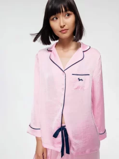 Long Pink Chic Satin Pj Set -Pajama Shop 813001 pink back3 t scaled