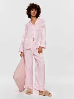 Long Pink Stripe Chic Satin Pj Set -Pajama Shop 813035 pink back2 t scaled