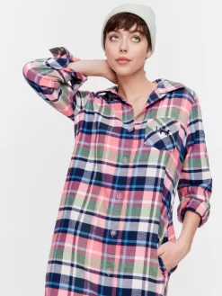 Multi Check Flannelette Longline Nightshirt -Pajama Shop 813308 multi back2 t scaled