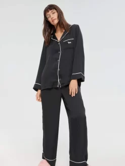 Long Black Chic Satin Pj Set -Pajama Shop 814424 black back2 t scaled