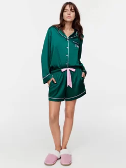 Jewel Green Satin Long Tux Short -Pajama Shop 814539 multi back t scaled