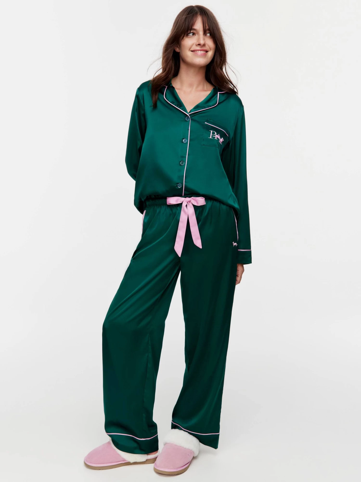 Jewel Green Satin Pj Pant 2 Jewel Green Satin Pj Pant - Image 2