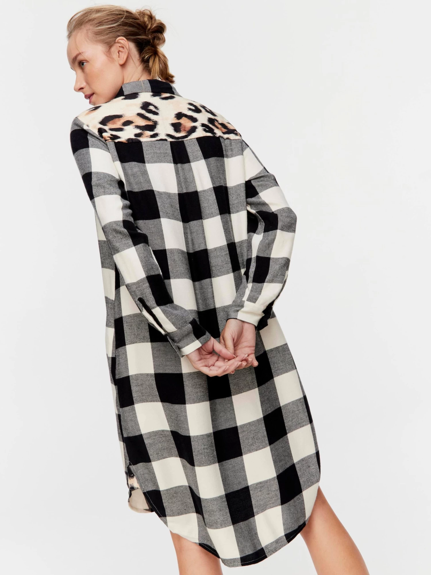 Leopard Trimmed Check Nightshirt 2 Leopard Trimmed Check Nightshirt - Image 2