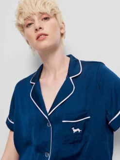 Short Sleeve Navy Chic Satin Pj Set -Pajama Shop 815081 navy back2 t scaled