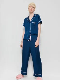 Short Sleeve Navy Chic Satin Pj Set -Pajama Shop 815081 navy back3 t scaled