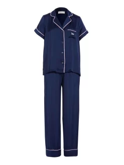 Short Sleeve Navy Chic Satin Pj Set -Pajama Shop 815081 navy maq t scaled
