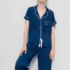 Short Sleeve Navy Chic Satin Pj Set