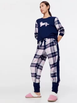 Navy Check Contrast Flannelette Legwarmer Pj Pant