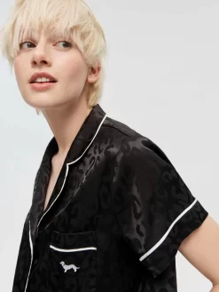 Jacquard Leopard Satin Pj Set -Pajama Shop 815723 black back2 t scaled