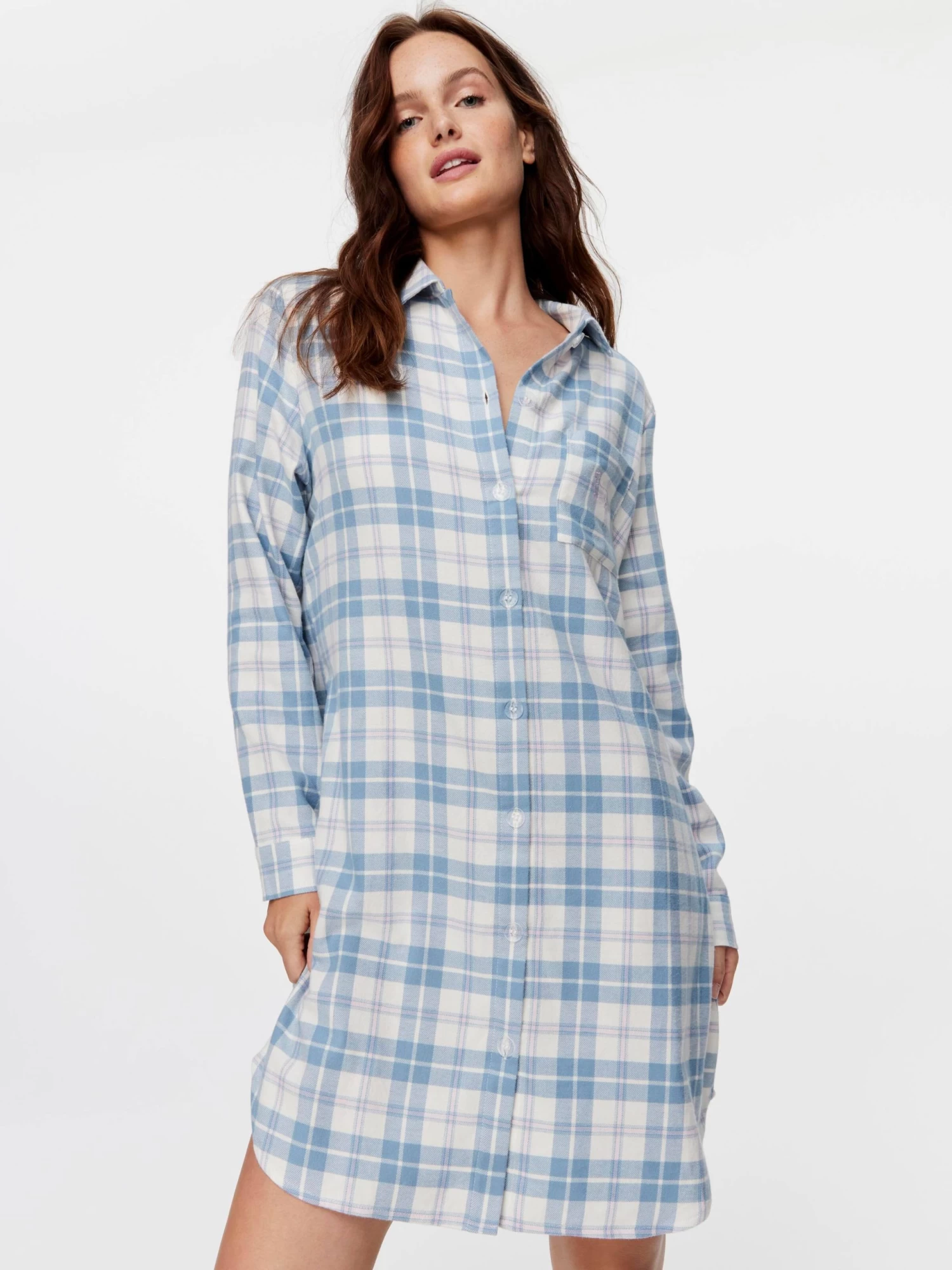 Blue Check Flannelette Nightshirt 2 Blue Check Flannelette Nightshirt - Image 2