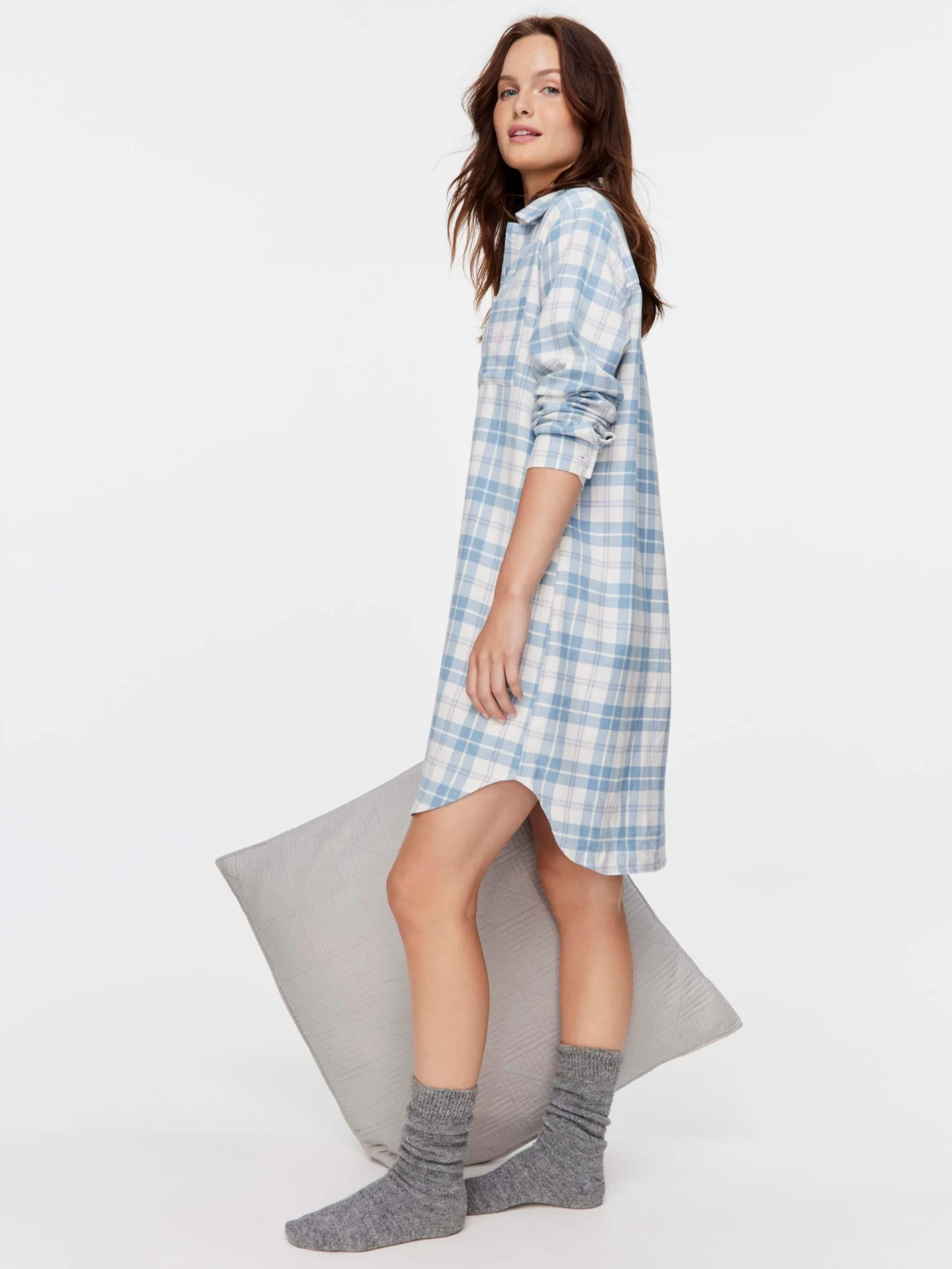 Blue Check Flannelette Nightshirt 1 Blue Check Flannelette Nightshirt