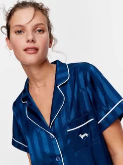 Navy Penny Chic Satin Pj Set -Pajama Shop 816104 navy back2 t scaled