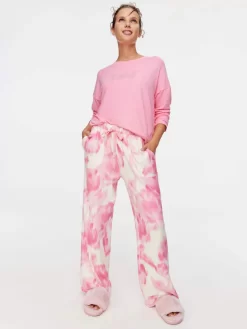 Pink Floral Wide Leg Plush Pj Pant