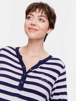 Henley Long Sleeve Stripe Fuzzy Nightie 6 Henley Long Sleeve Stripe Fuzzy Nightie -Pajama Shop 816138 multi back2 t scaled