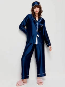 Navy Mulberry Silk Pj Set With Eye Mask 8 Navy Mulberry Silk Pj Set With Eye Mask -Pajama Shop 816818 navy back2 t scaled