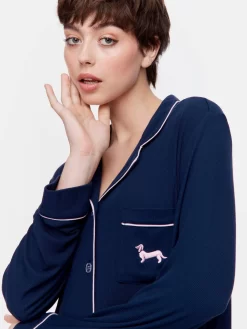 Navy Bamboo Rib Long Sleeve Pj Set -Pajama Shop 816928 navy back2 t scaled