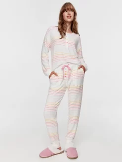 Fuzzy Rainbow Stripe Pj Set -Pajama Shop 817065 multi back2 t scaled