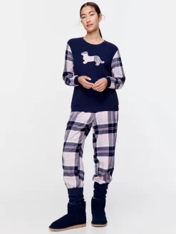 Navy Check Contrast Sleeve Sweater -Pajama Shop 817073 navy back2 t scaled