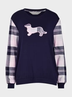 Navy Check Contrast Sleeve Sweater -Pajama Shop 817073 navy maq t scaled