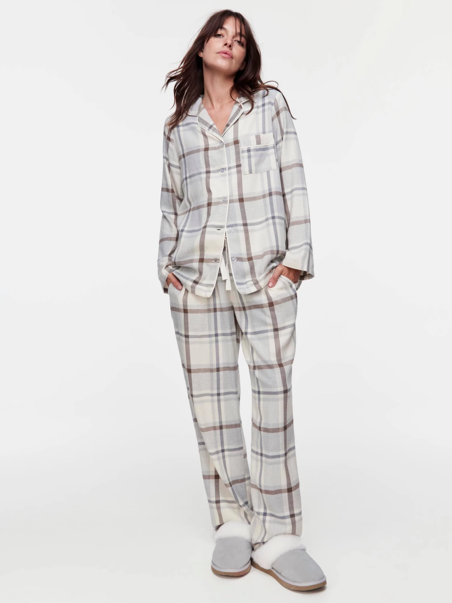 Grey Check Bamboo Flannelette Pj Set 2 Grey Check Bamboo Flannelette Pj Set - Image 2
