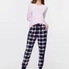 Navy Check Cuff Flannelette Pj Pant