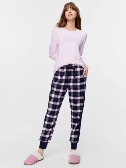 Navy Check Cuff Flannelette Pj Pant