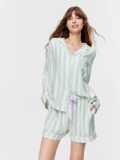 Mint Stripe Flannelette Mid Short 6 Mint Stripe Flannelette Mid Short -Pajama Shop 817223 multi back2 t scaled