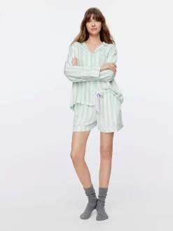 Mint Stripe Flannelette Mid Short 5 Mint Stripe Flannelette Mid Short -Pajama Shop 817223 multi back t scaled