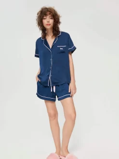 Navy Chic Satin Pj Set -Pajama Shop 817800 navy back3 t scaled