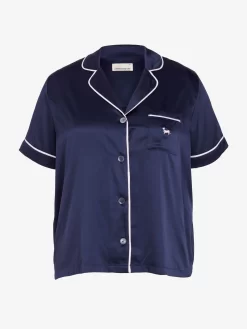 Plus Navy Tux Luxe Satin Short Sleeve Shirt -Pajama Shop 818158 navy maq t scaled