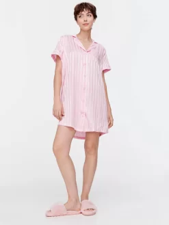 Pink Stripe Chic Satin Nightshirt -Pajama Shop 818593 pink back2 t scaled