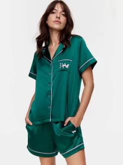Jewel Green Satin Short Sleeve Shirt