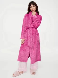 Hot Pink Luxe Jacquard Gown -Pajama Shop 819469 pink back2 t scaled