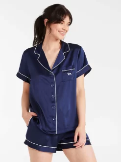 Navy Mulberry Silk Shortie Pj Set 7 Navy Mulberry Silk Shortie Pj Set -Pajama Shop 819902 navy back2 t scaled