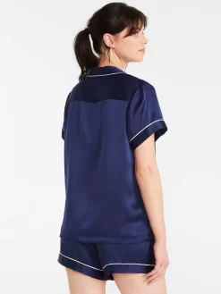 Navy Mulberry Silk Shortie Pj Set 8 Navy Mulberry Silk Shortie Pj Set -Pajama Shop 819902 navy back3 t scaled
