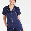 Navy Mulberry Silk Shortie Pj Set