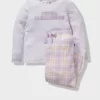 Jnr Girls Lilac Check Pj Set