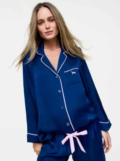 Maternity Navy Chic Satin Pj Set -Pajama Shop 852099 navy back3 t scaled